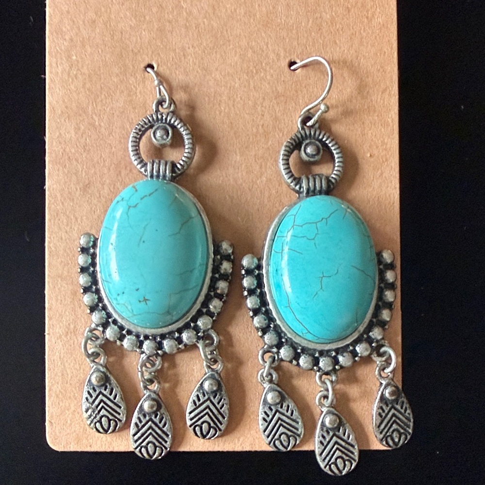 Turquoise and Silver Dangle Earrings